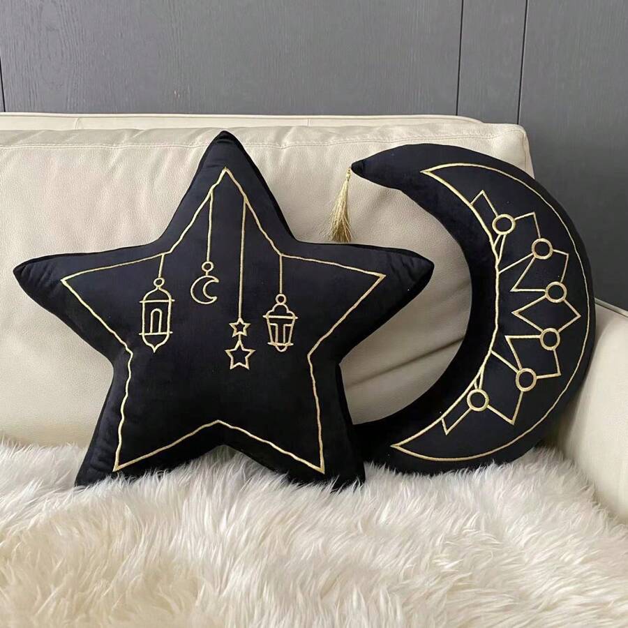 1pc Sherpa Eid Al-Adha Mubarak Ramadan Cushion Pillow,Moon Star Home Decorative Pillow, Ramadan Kareem Muslim Party Favors Eid Party Supplies,Eid Al-Adha Mubarak
