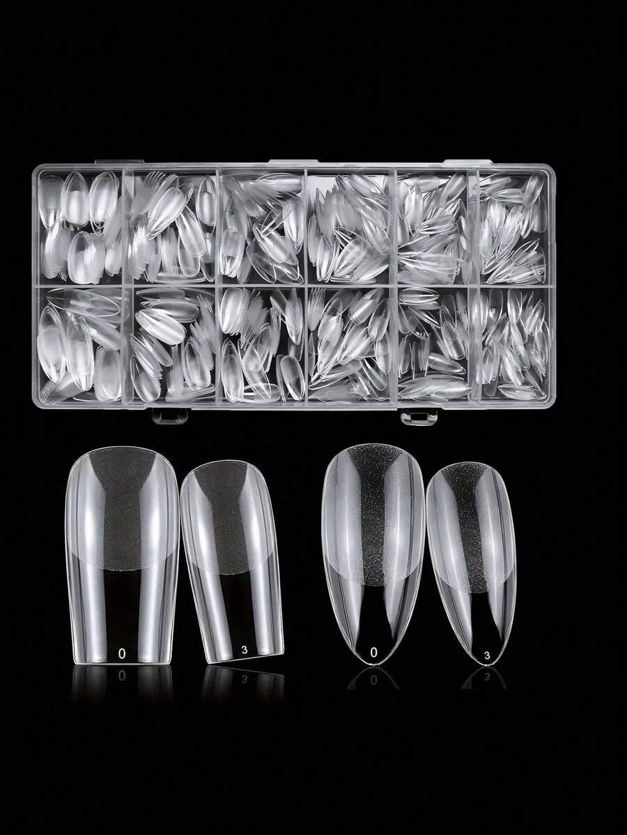 600pcs Medium Almond Square Nail Tips - Full Cover, Soft Gel X Acrylic, Half Matte Finish, Pre-Shaped Almond Square Fake Nails Acrylic False Nail Tip For Salon And Home Nail Design 12 Sizes