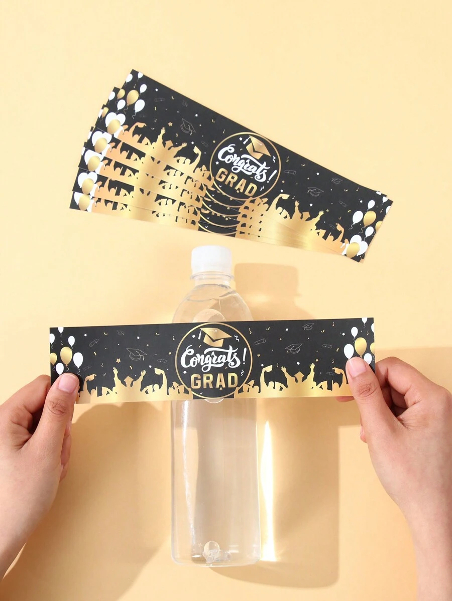 10/24 stuks Afstudeerthema Waterfles Wijnsticker, Zwarte Gouden Afstudeerpet Bedrukte Papieren Labelstickers, 2025 Afstudeerfeest Decoraties Benodigdheden, Afstudeerfeest Decor 2025, Afstudeerdagfeest Diy Cadeau Inpakstickers, Waterfles Etiketten, Feest Gunsten