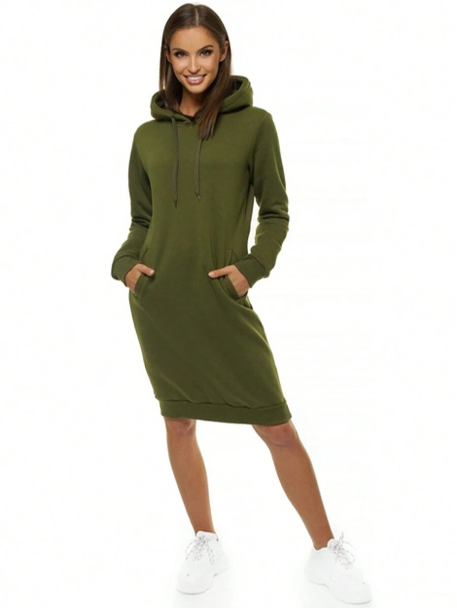 Robe sweat-shirt à capuche femme casual de couleur unie