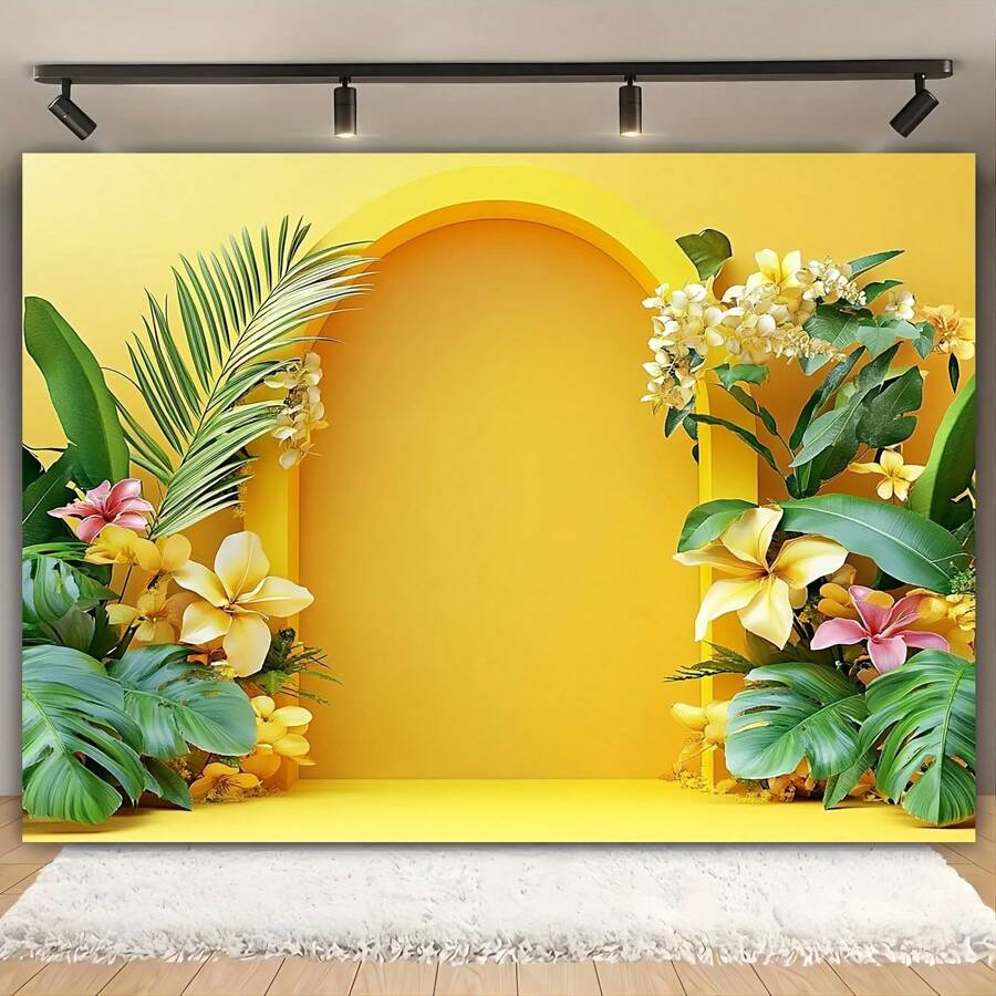 Multifunctional Yellow Arch Floral Photography Backdrop - Suitable For Weddings, Birthdays, Etc. - Made Of Polyester, Applicable For Room Decor, Cake Table, Wall Art, And Photo Booth