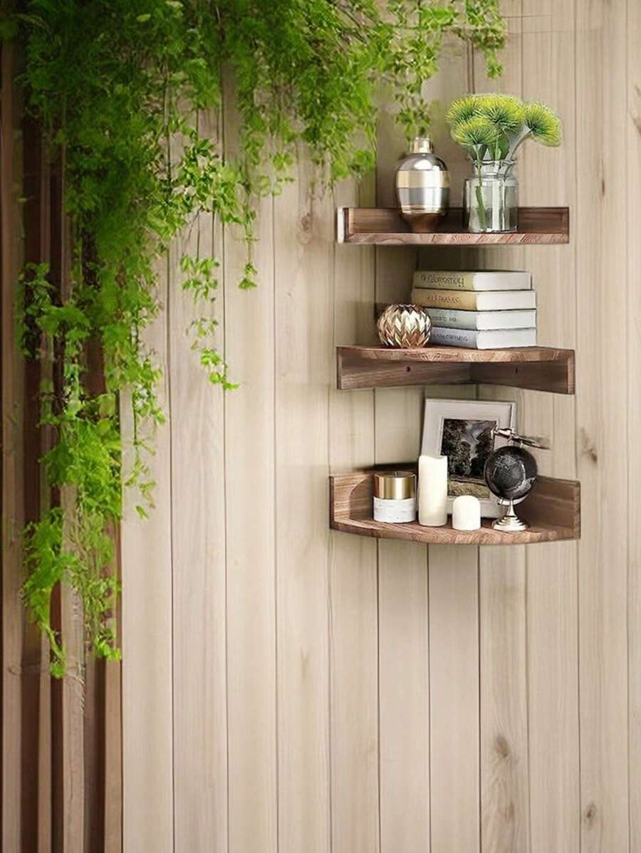 1 pieza Estante de pared de madera montado, estante flotante de esquina organizador de almacenamiento, decoración de habitación