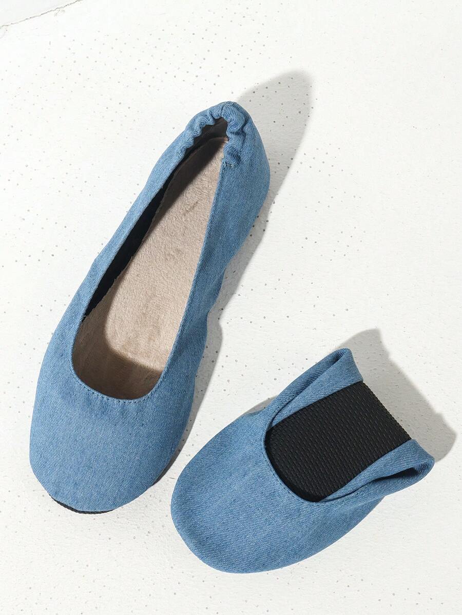 Damen leichte, weiche, faltbare und tragbare Schleifen-Ballerinas zum Hineinschlüpfen, Innen-Yoga- und Tanzschuhe