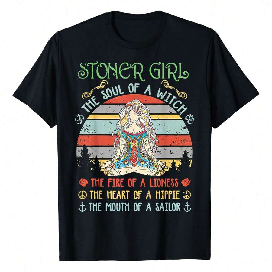 Soul Of A Witch Mouth Of A Sailor T-Shirt, Women's Printed T-Shirt 220g, 100% Cotton, Retro Fashion Street Women's Short Sleeves, Round Neck Casual Women's Outdoor Short Sleeves, Daily Four Seasons Wear, Holiday Gifts