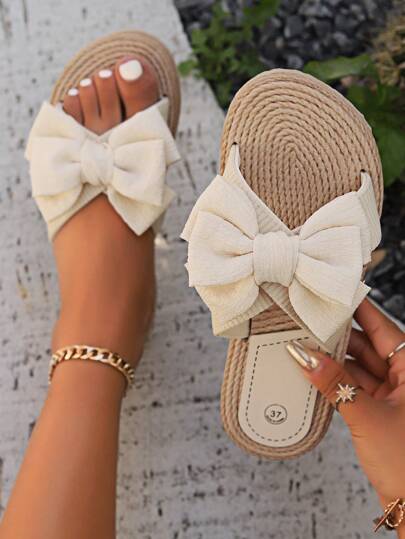 2024 Newest Bow Knot Women's Slide Sandals Casual Summer Shoes, Women's Lightweight Beach Shoes