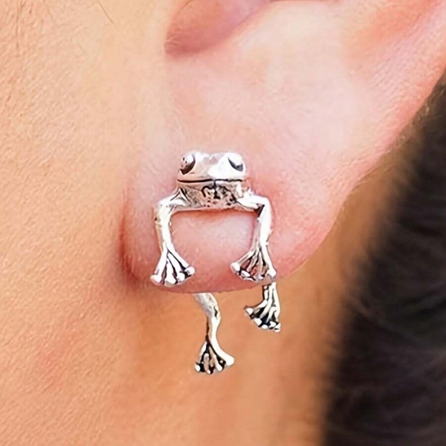 Vintage Frog Earring Set - Exquisite Animal-Shaped Stud Earrings With Delicate Details, Fashionable Holiday Accessories, Suitable For Women, Classic Jewelry Gift Idea