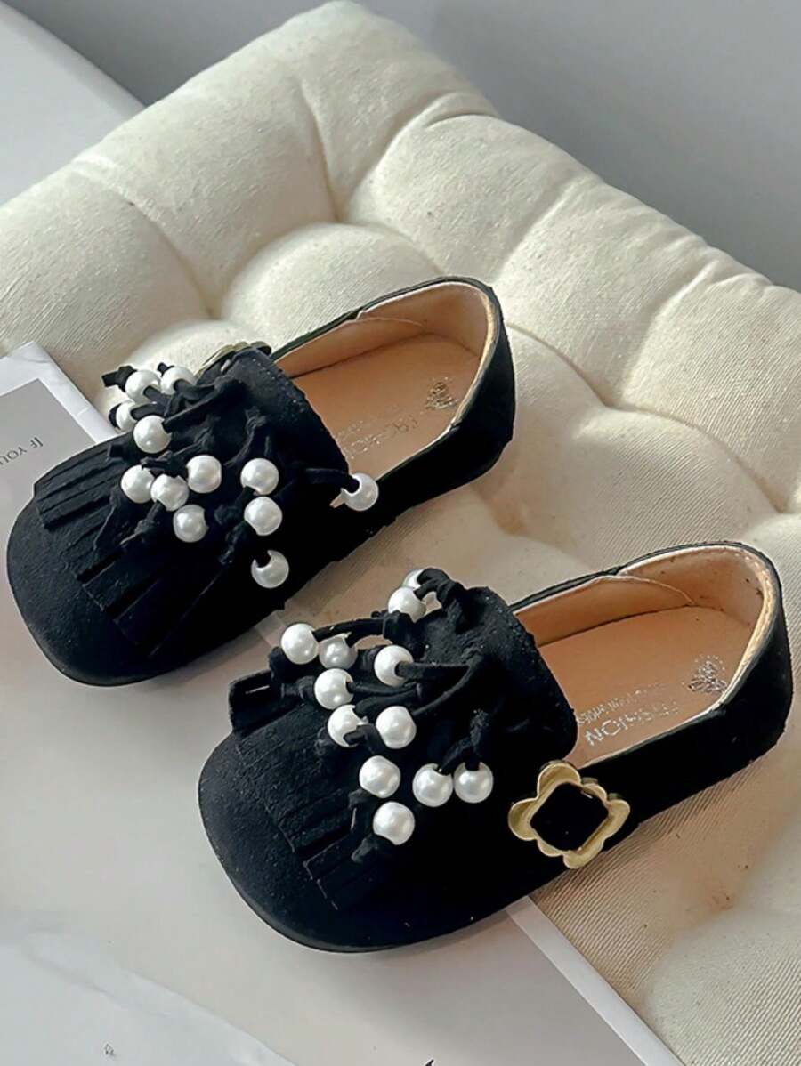 1 Pair Simple Fashion Leather Flat Shoes For Girls, Suitable For Summer
