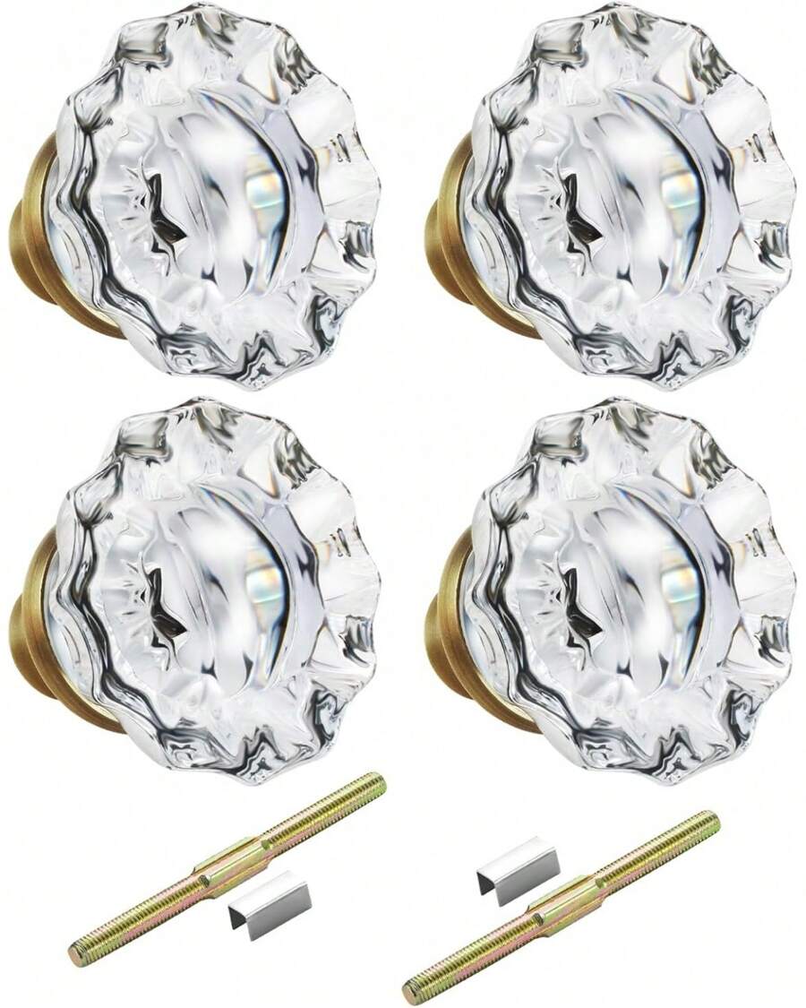 2 Pack Mortise Lock Glass Door Knobs Replacement Set With Spindle, Antique Brass Crystal Door Knobs For Replacing Broken Old Vintage Lock Sets On Interior Door, Antique Brass Finish