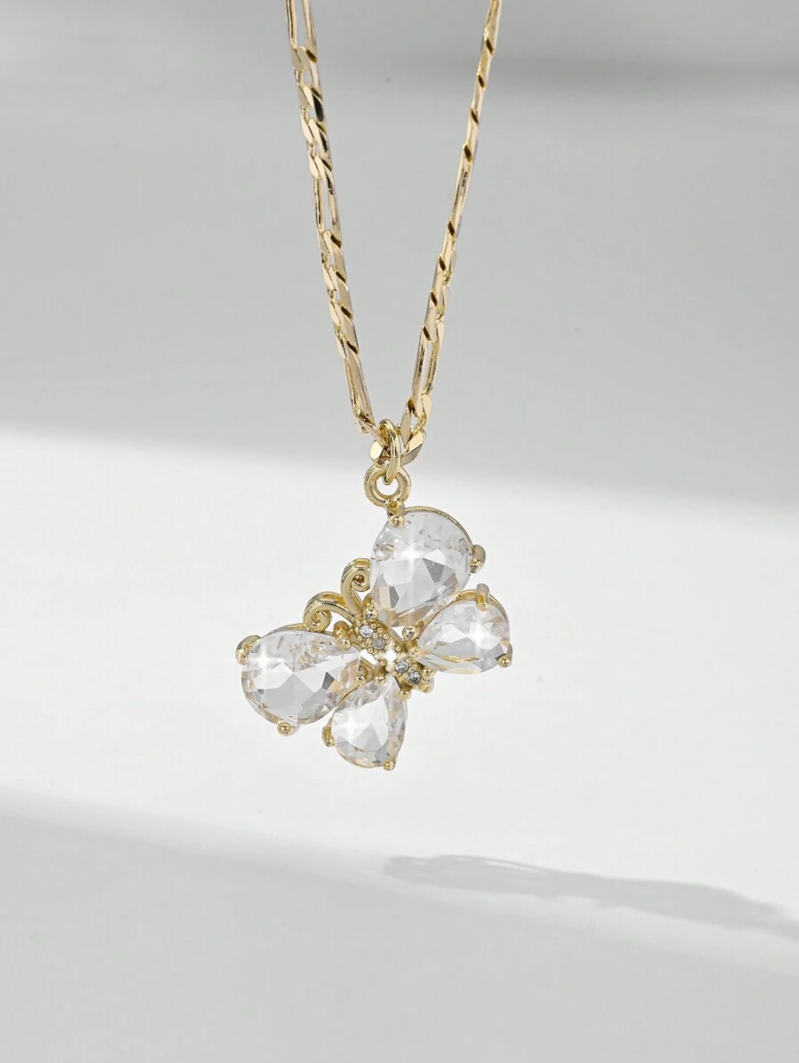 1 pieza Collar con colgante de mariposa chapado en oro de 14K con circonita cúbica, con caja de regalo premium, adecuado para madre/Día de San Valentín, parejas, hermanas, amigos, uso diario o festivo