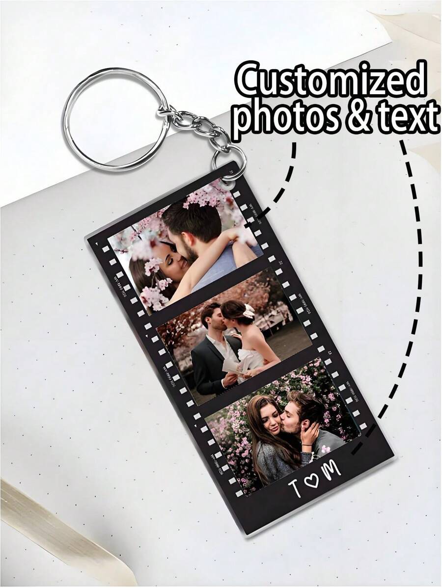 1pc Acrylic Keychain With Personalized Photo And Text - Retro Y2K Style, Suitable For Couples, Families, Friends - Great For Weddings, Valentine's Day, Graduations - Colorful, Cute, Gift
