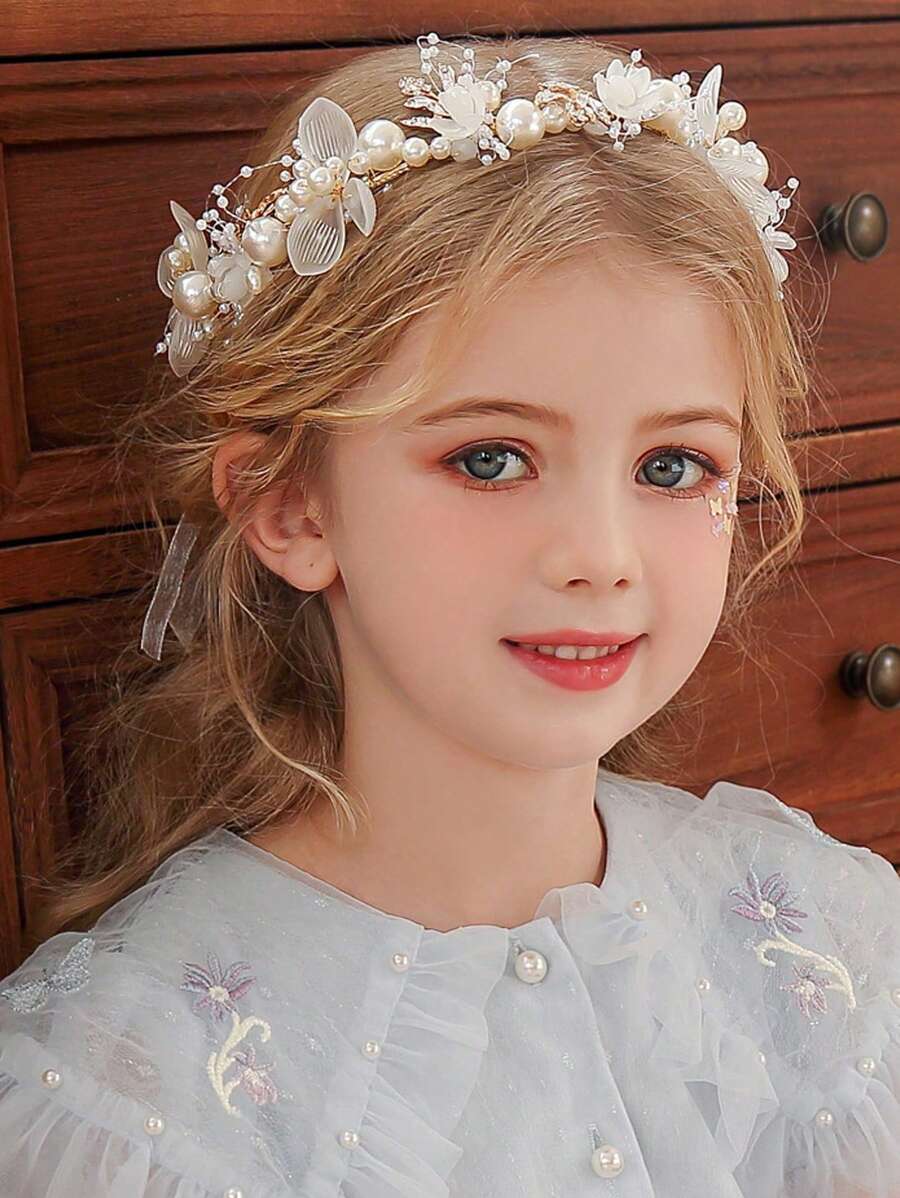 1 pièce Accessoire de cheveux boho printanier pour mariée avec perles, couronne de fleurs, guirlande de mariée, serre-tête, bijoux pour cheveux, cadeau pour enfants