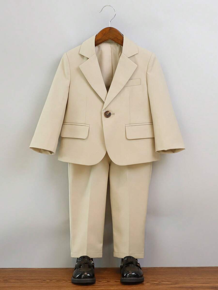 2pcs Set Luxury Boys Gentleman Single-Breasted Suit Jacket + Pants, Formal Wear For Pageboy, Performance, Party, Daily Outfit