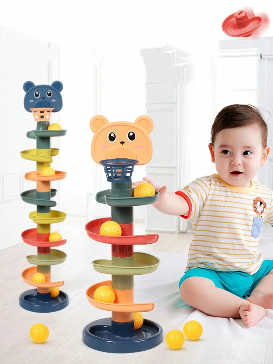 1pc Baby Toy Puzzle Early Education Shooting Track Rotation Joyful Rolling Ball Sliding Ball Tower Stacking High/Some Accessories, Colors, Written Words, Patterns, Shapes Are RandomPay Attention To Those Under 3 Years Old