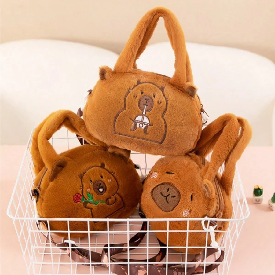 Capybara Crossbody Bag Portable Shoulder Bag Purse Cute Plush Bag For Outdoor Party,Stuffed Capybara Plush Bag Cartoon Capybara Plush Animal Handbag