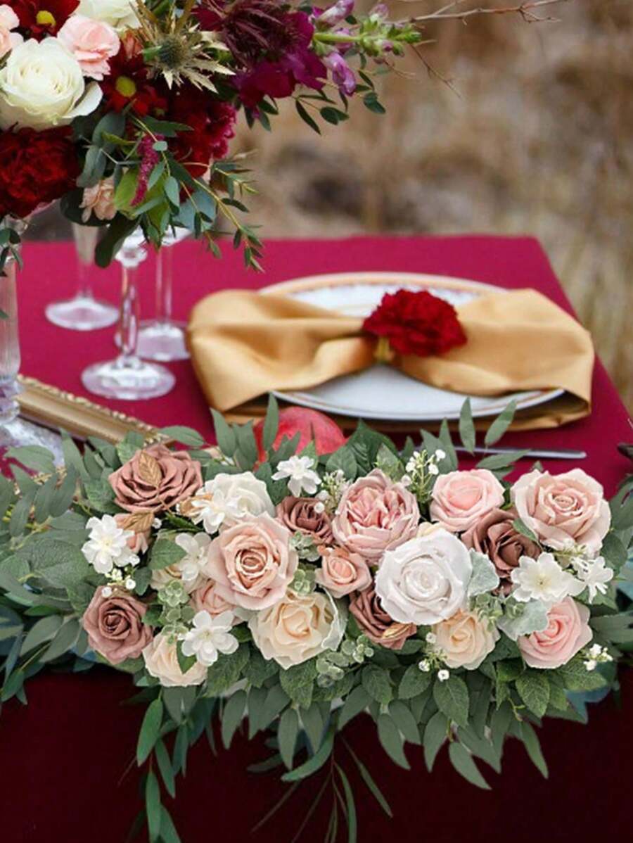 Rose Wedding Arch Flowers Artificial Flower Swag Pink Wedding Sign Flowers Wedding Flower Greenery Arrangements For Ceremony And Reception Backdrop Decoration