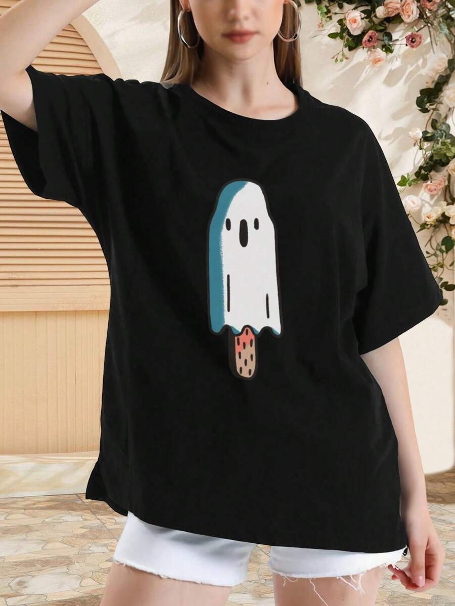Boo-Sicle Women's Women T-Women's Shirt - Funny Halloween Graphic Women's Tee For Women