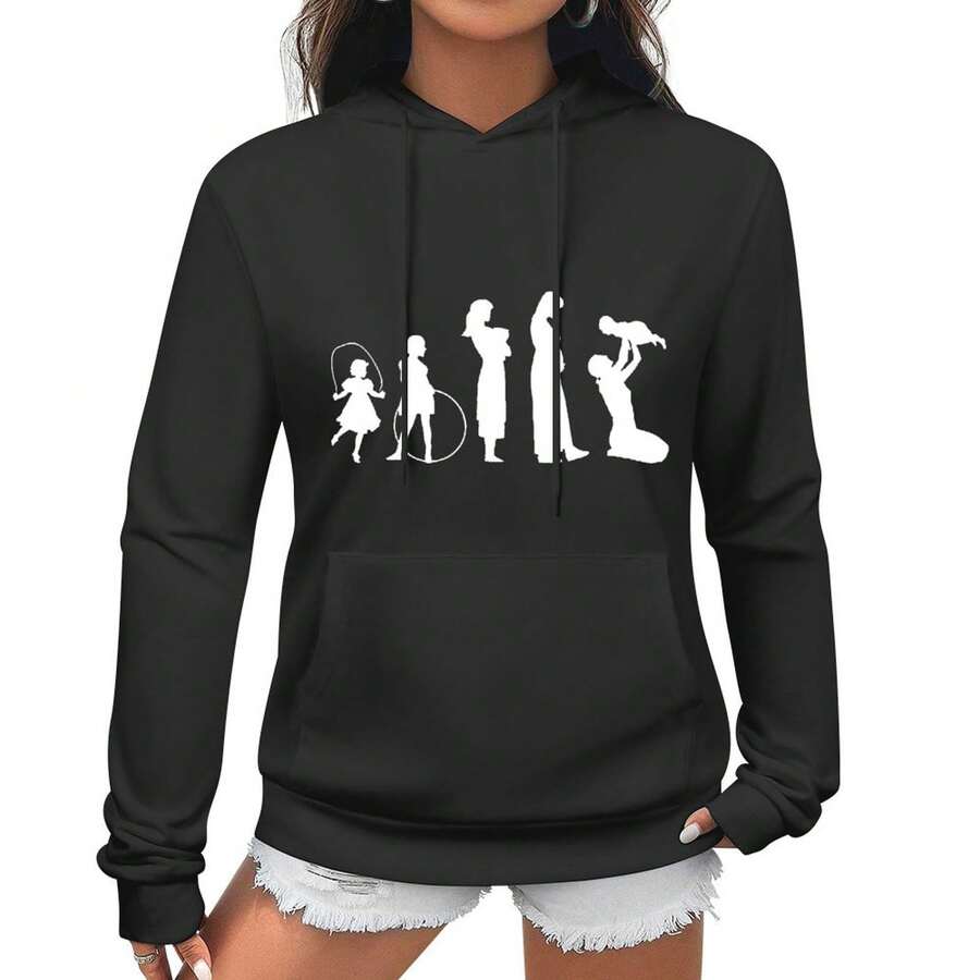 Evolution Of Mother, Women's Loose Hoodie, Long Sleeve Kangaroo Pocket Pullover Women Sweatshirt Clothing, Comfy For All Season Wear, Suitable As A Gift