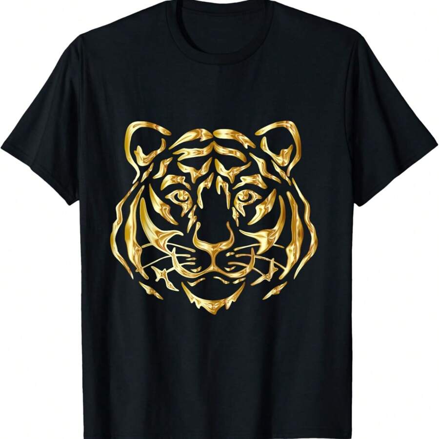 Golden Tiger Face Tee For Men Women Kid T-Shirt