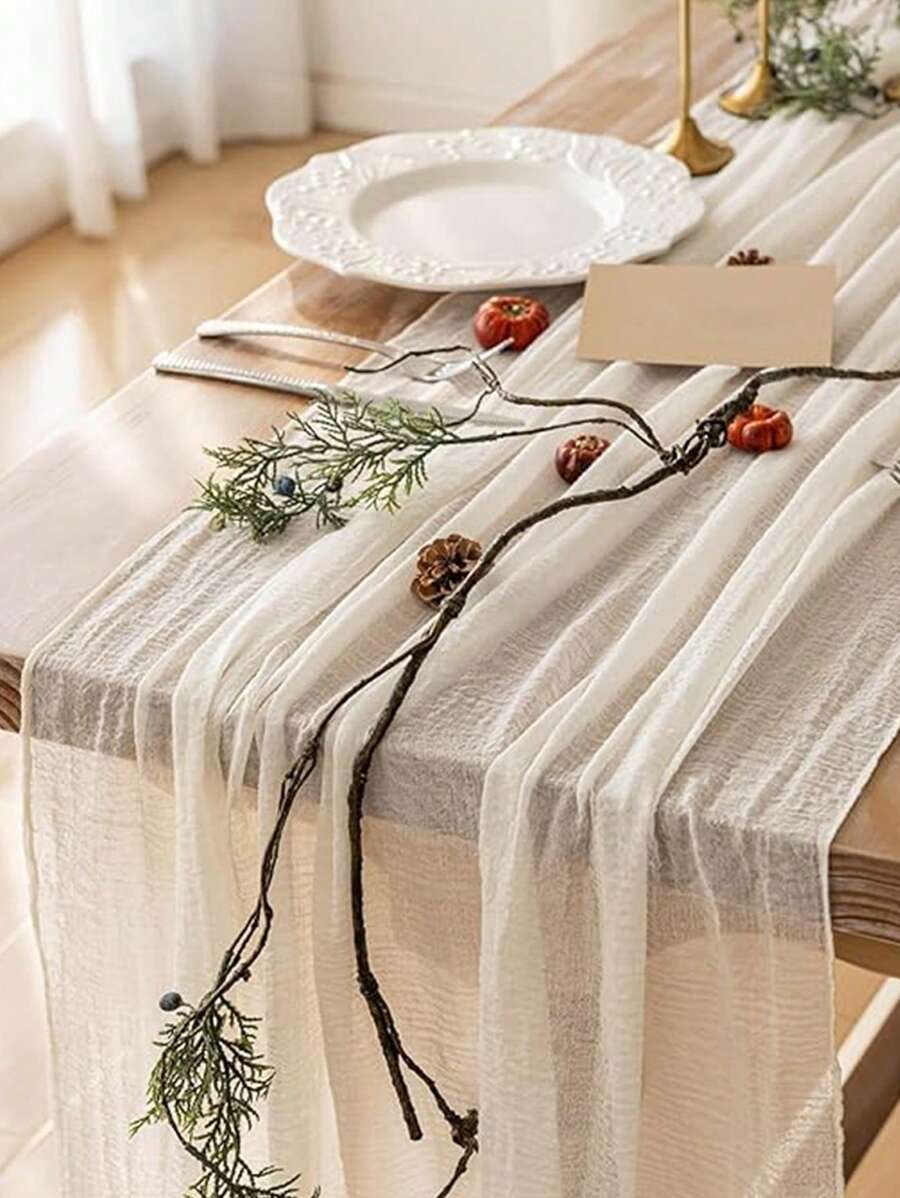 1pc Beige Pleated Table Runner, Folding Tablecloth, Birthday Babe Shower Party Decoration Supplies, Festive Birthday Decor Wedding Decor Holiday Home Decor Party Room Table Decoration Chair Decor Kitchen Decor Table Cloth, Rural Wedding Bridal Shower Banquet Table Ornaments, Table Runner, Solid Color Table Cover, Birthday Gifts, Wedding Decor, Party Favor