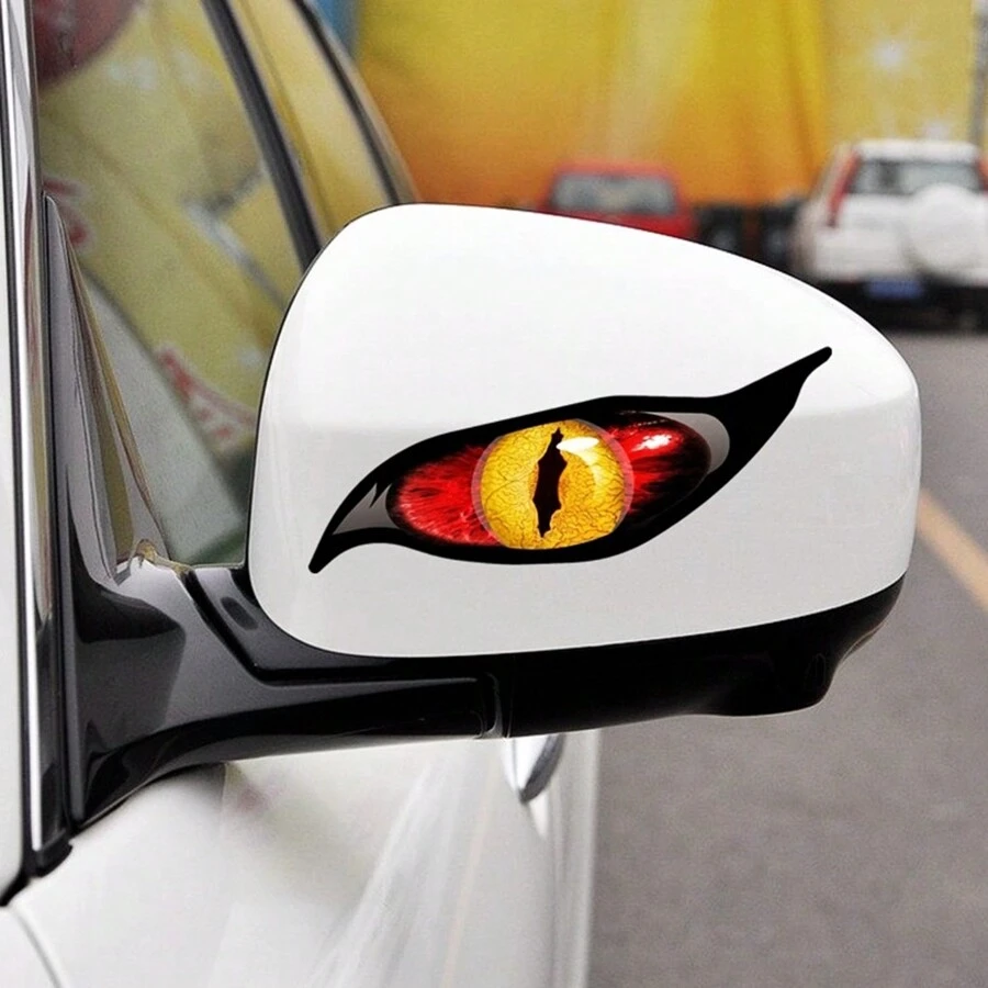 2 pegatinas de ojos malignos de vinilo rojo para cascos de coche o motocicleta, pegatinas para decoración del parabrisas de 12/20cm de largo