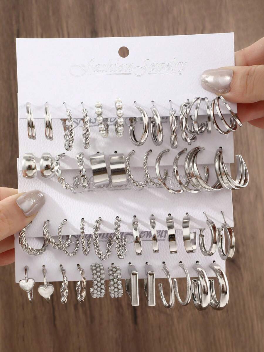 48 pièces/Set Boucles d'oreilles vintage en forme de cœur, style mode classique convenant à la vie quotidienne, aux fêtes et aux festivals de musique