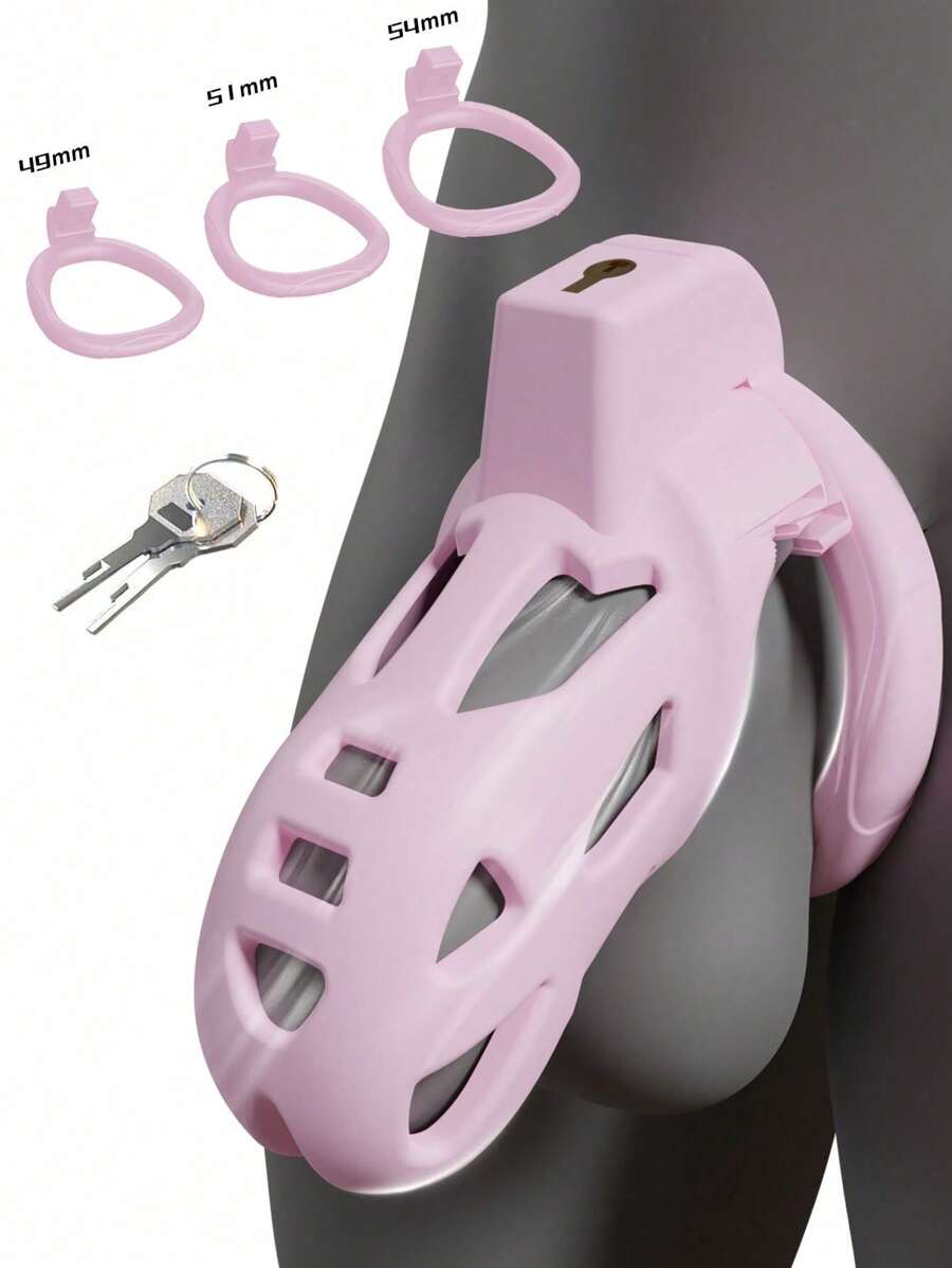 1pc Male Chastity Cage, Large Chastity Device With 3 Sizes Rings And Invisible Lock For Penis Exercise Bondage Gear & Accessories Lightweight Adult Sex Toys Penis Cock Ring Sex Toys Sex Games Sex Toys Penis Ring Sex Toys Strap On Penis Sex Toys SM Product(Pink)