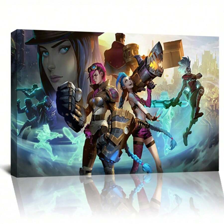 Framed Arcane Anime Poster Poster Jinx And Vi Poster Canvas Prints Battle Of The Two Cities Wall Art For Home Office Living Room Decorations