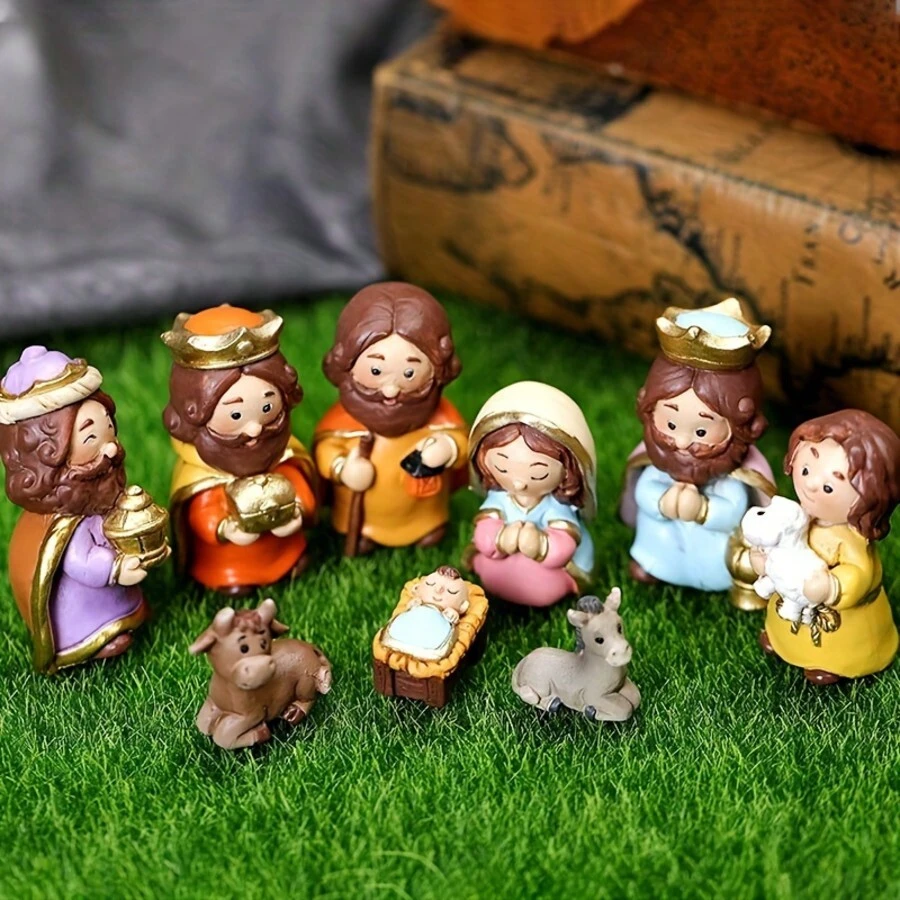 10 PCS Ornament Cartoon Birth Of Jesus, Nativity Scene Ornaments, Home & Office Decoration