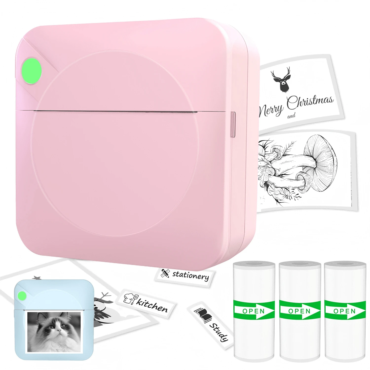 Inkless Thermal Printer, Portable Mini Wireless Label Printer With 3 Paper Rolls, Portable Mini Inkless Sticker Printer, Sticker Maker Receipt Printer For Labels, Receipts, Photos, Notes, Compatible With IOS And Android