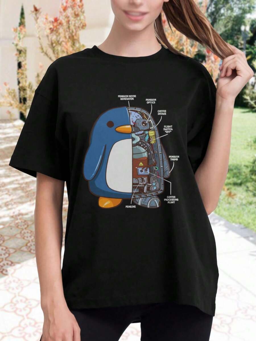 Penguin Coffee Bot Women's Women T-Women's Shirt For Coffee Lovers