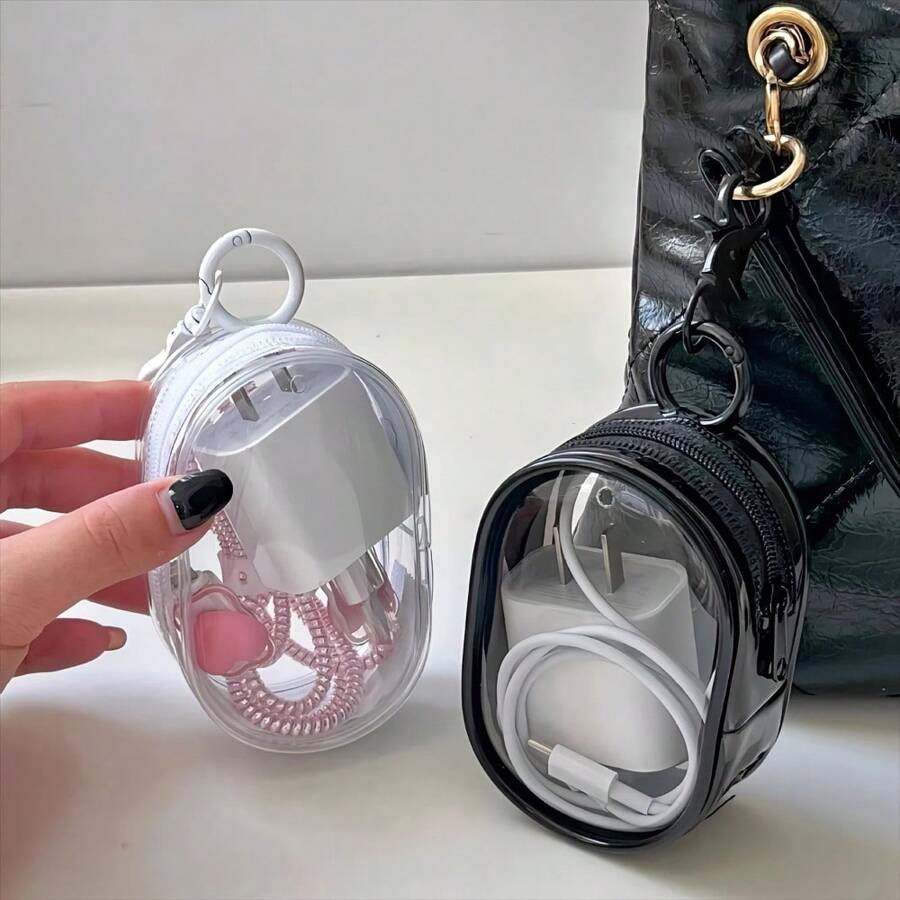 2Pcs /1Bag Mini Convenient Transparent Cable Storage Boxes, Used To Store Data Cables, Chargers, Headphones, Accessories, Etc., Suitable For Outdoor Travel Key Bag Use