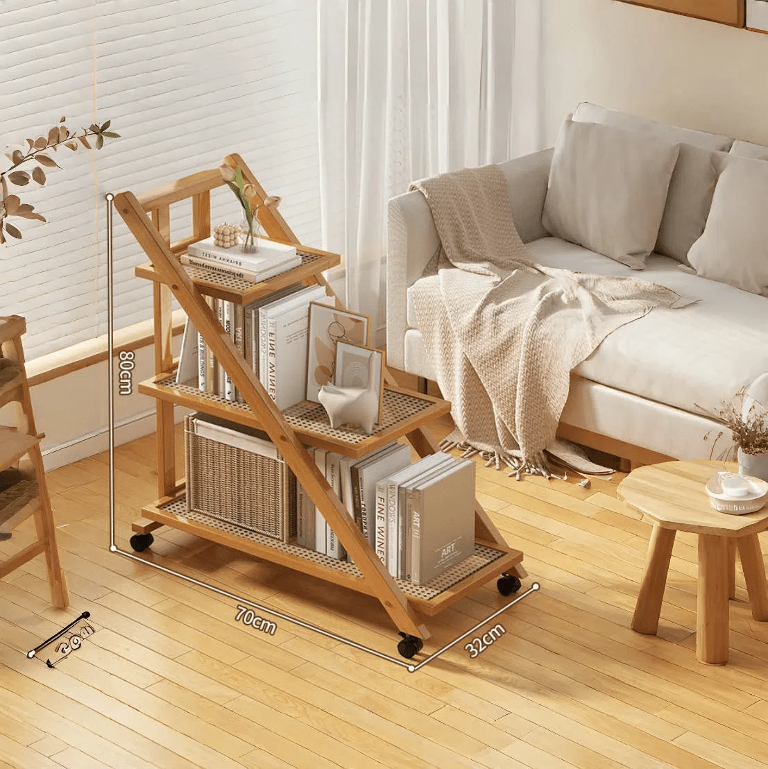 2 Or 3-Layer Movable Folding Bookshelf, Household Trolley With Wheels, Floor-Standing Simple Multi-Layer Bookcase