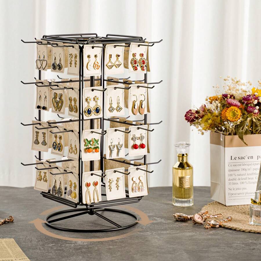 1 pieza Organizador de joyas giratorio 360° con 48 ganchos, Torre organizadora de joyas para guardar anillos, aretes, collares, pulseras, regalo de San Valentín y cumpleaños, color negro