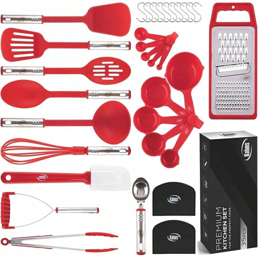 Kitchen Utensils Set 35 PCS Cooking Utensils Set, Nonstick And Heat Resistant Nylon Stainless Steel Silicone Spatula Set - Kitchen Gadgets Home Essentials Kitchen Accessories, Apartment Must Haves