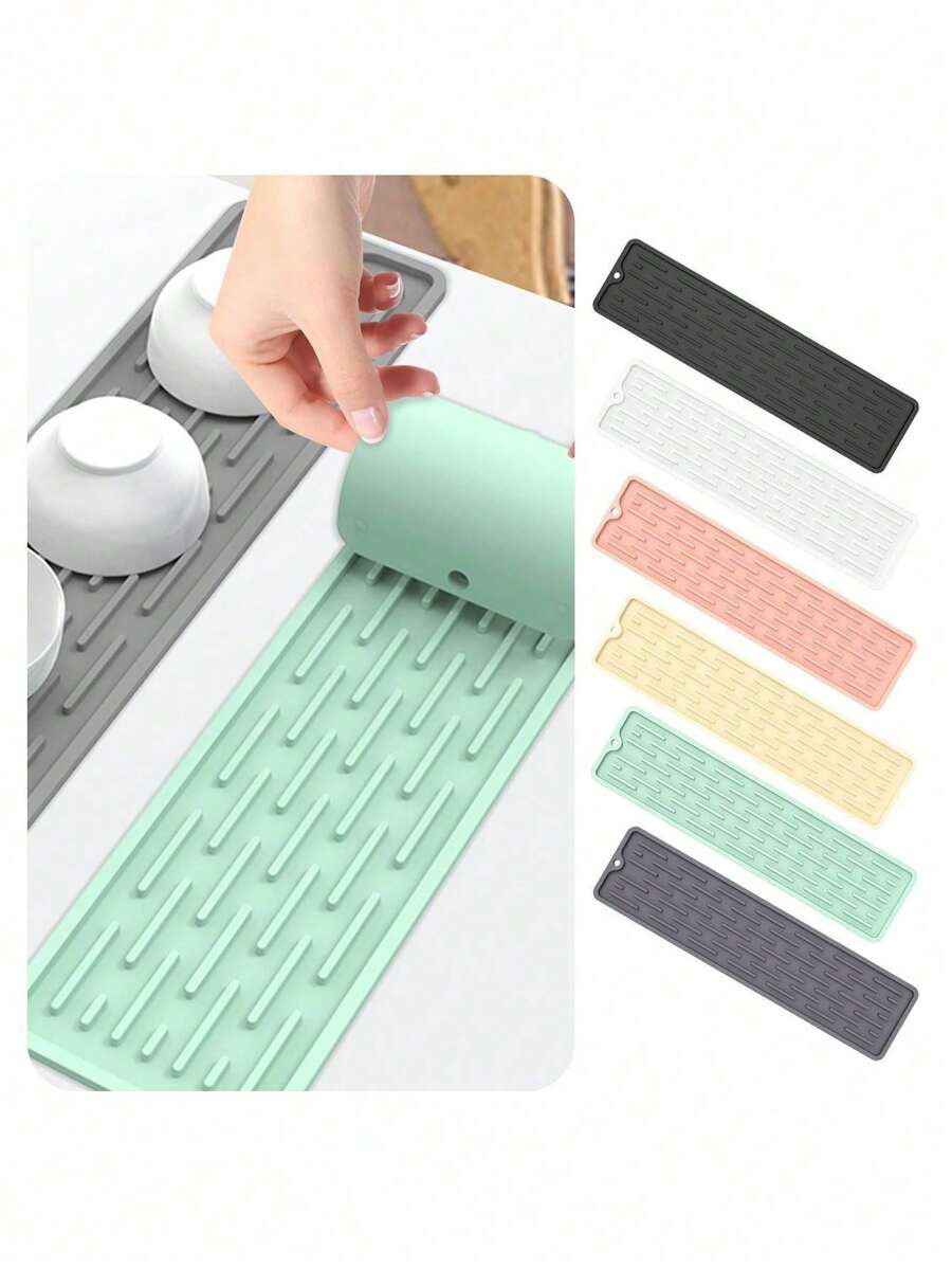 1pc Kitchen Drying Mat, Heat Resistant Silicone Trivet, Quick Dry Dishwashing Mat, Extended Silicone Drain Mat, Kitchen Heat Insulation Mat, Pot Holder, Non-Slip Dish & Cup Mat