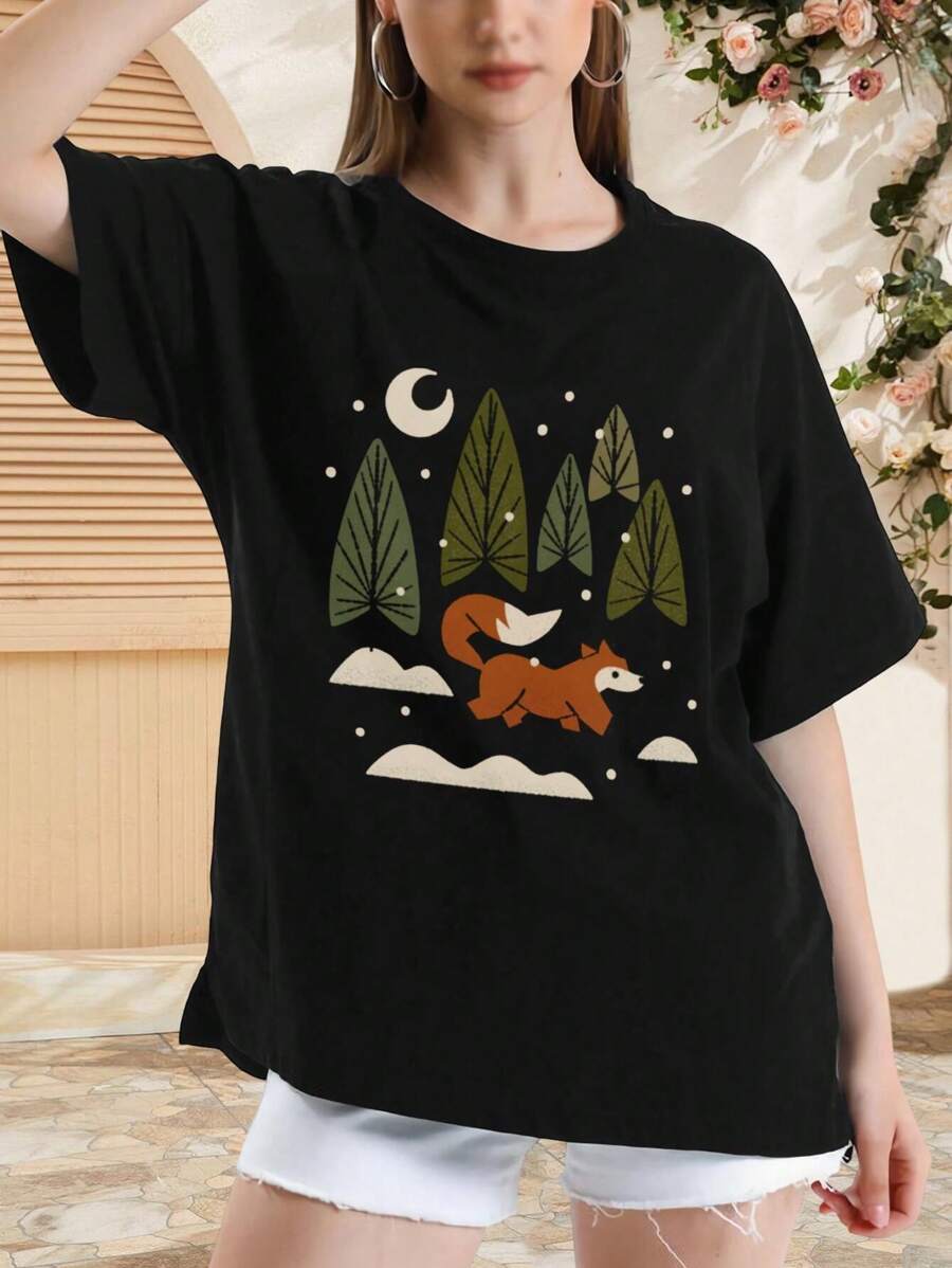 Charming Snowy Evening Fox Women's Women T-Women's Shirt