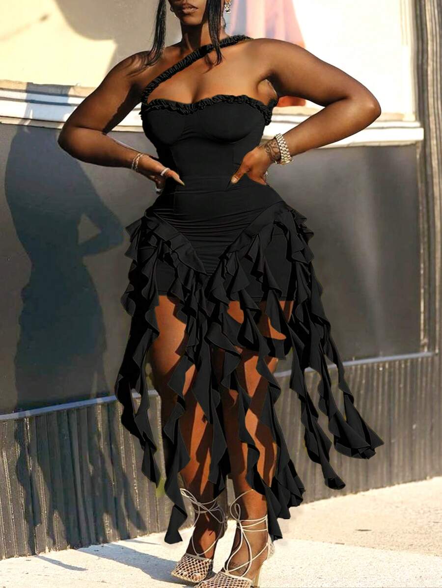 Plus Size Solid Crochet Backless Sexy Casual Dress Perfect For Vacation