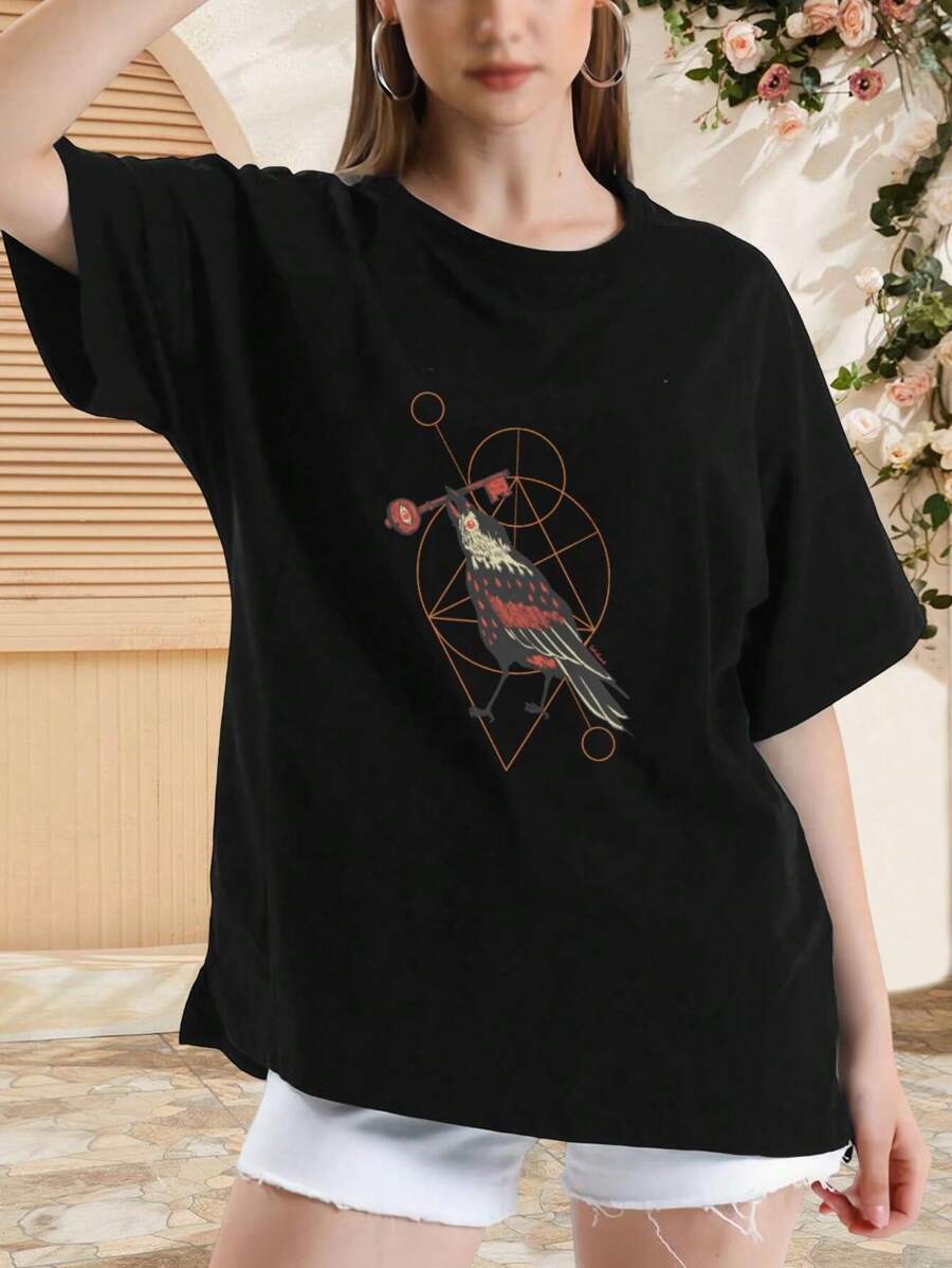 Stylish Women's Women T-Women's Shirt Featuring A Bird With A Key Design