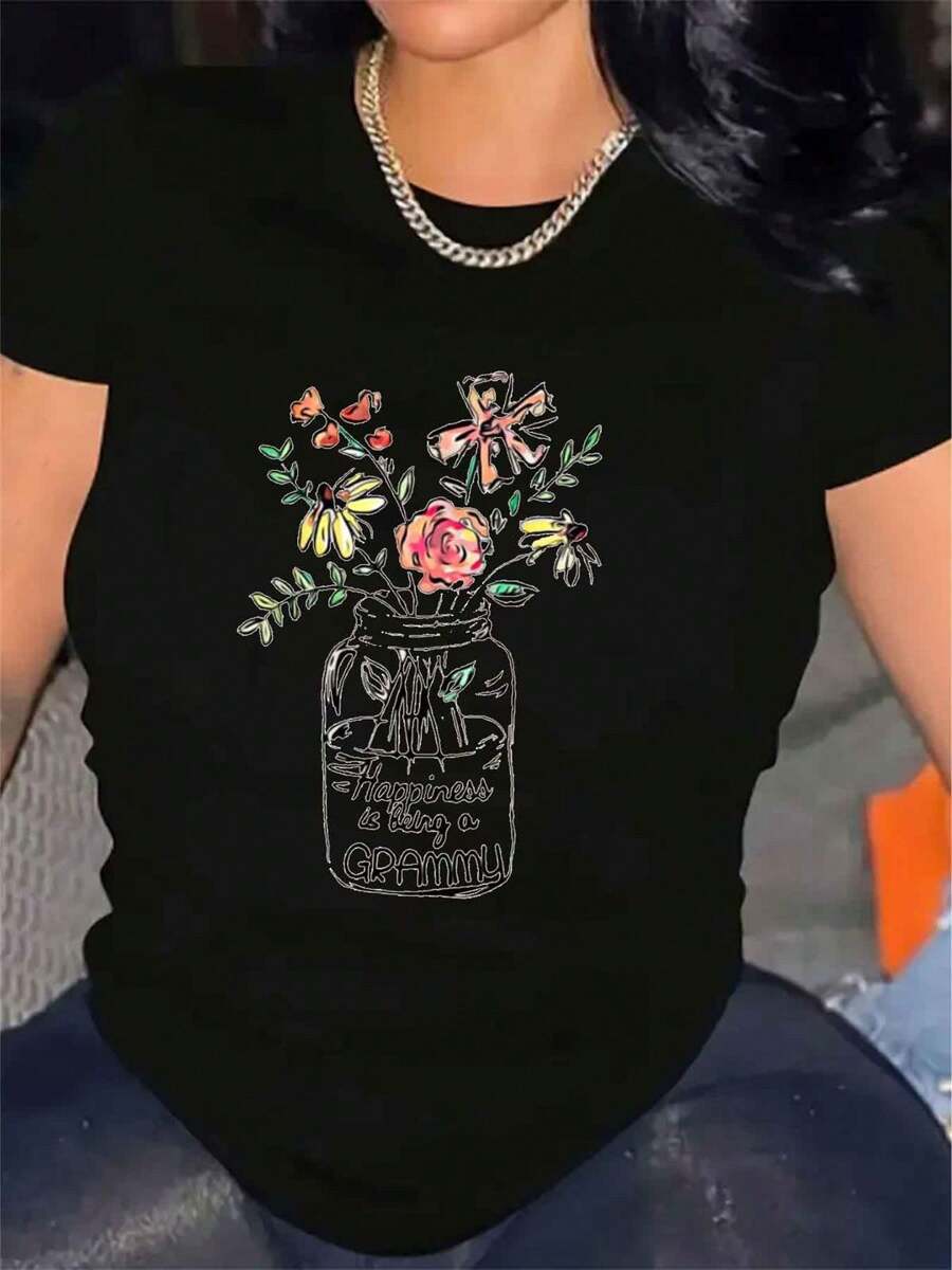 Grammy Gift, Grandma Shirt, Women's Casual Round Neck Short Sleeve Cotton Street Wear,Suitable For All Seasons