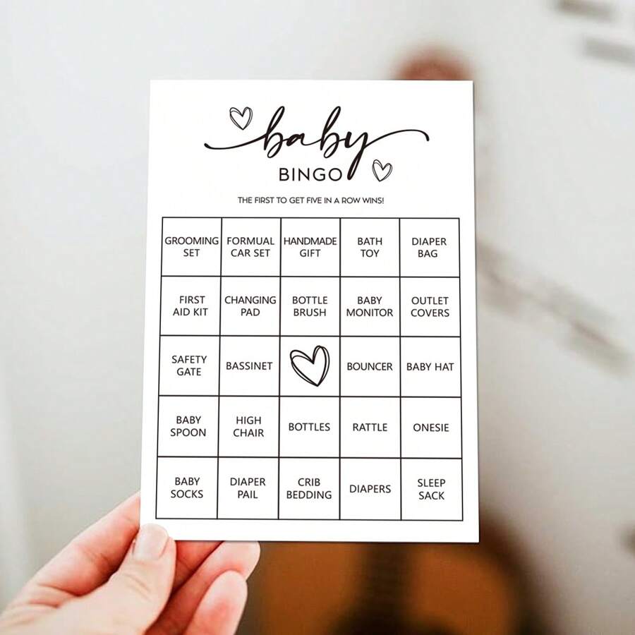Jeu de Bingo pour fête de révélation de genre (30 cartes uniques) Jeu de douche pré-rempli amusant, cartes d'appel perforées, neutre pour le genre, minimaliste