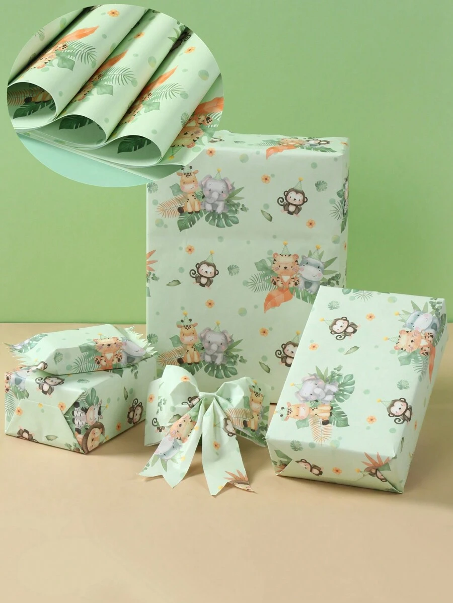 6 pièces Papier cadeau motif animal de la jungle, papier d'emballage anti-poussière thème animaux de la jungle pour bouquets de fleurs, décorations de fête, emballages cadeaux, décoration d'anniversaire, faveurs de fête, convient pour les fleurs, l'artisanat et les décorations