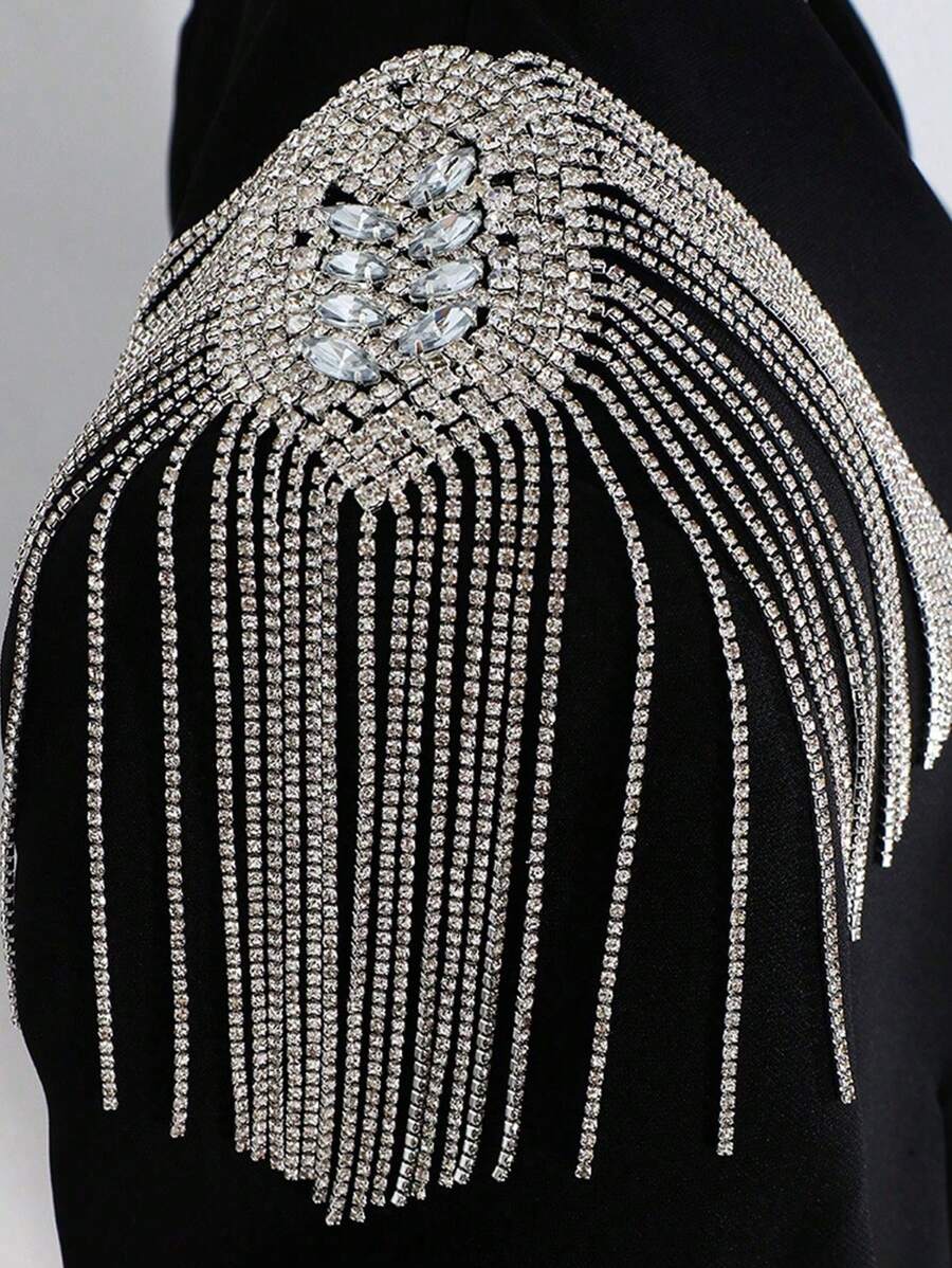 1pc Silver Stylish Tassel Shoulder Chain, Luxury Shiny Rhinestone Accessory, Fashionable For Club/Nightout