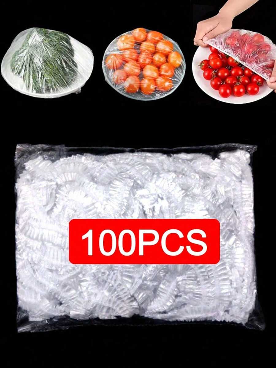 100pcs Transparent Plastic Cover PE Thin Film Plastic Bags For Bowl Cover Leftover Food Cap, Kitchen Essentials To Keep Your Food Fresh And Safe