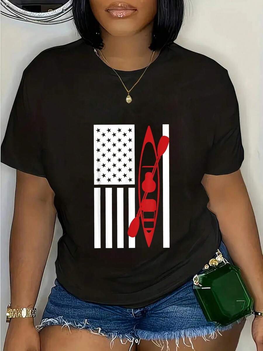 Kayak American Flag T-Shirt - Cool Kayaking Shirt Casual Short Sleeve Shirt