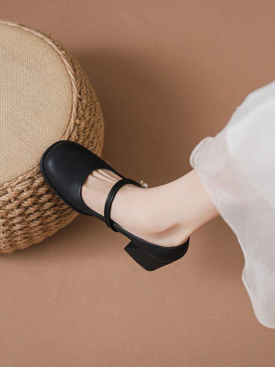 Damskie buty na wysokim obcasie, nowe style wiosenne i jesienne, okrągłe czubki, niskie, klamra, uniwersalne czarne skórzane buty, antypoślizgowe, z miękką podeszwą, wygodne, na grubym obcasie, brytyjskie buty damskie typu Mary Jane