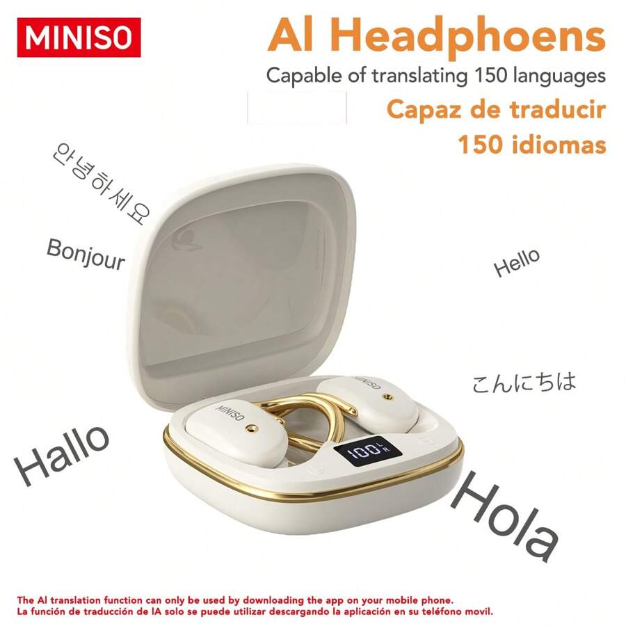 Miniso X68 AI Translation True Wireless Open EarHeadphones, 38Hrs Long BatteryPlaytime For Music Work Earphones, Not In Ear Earbuds For Beige Purple Black