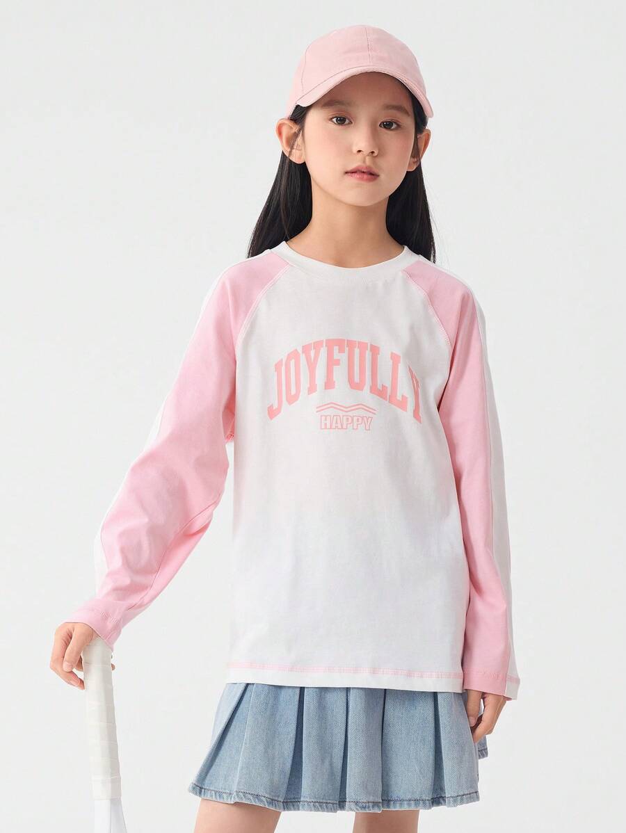 Balabala Camiseta de cuello redondo de Chica preadolescente, capa ligera de primavera