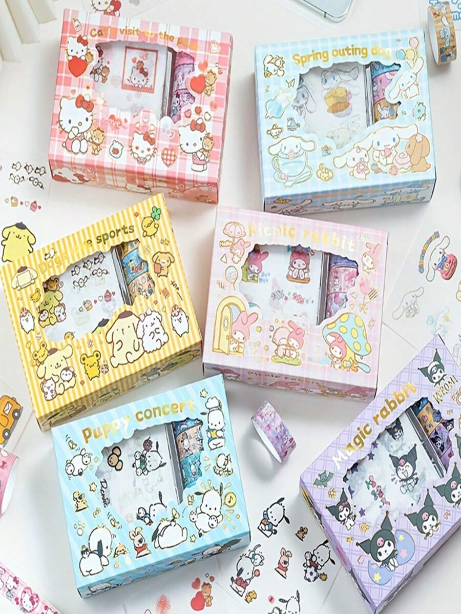Sanrio 1SET Sanrio Hand Account Sticker Set Cartoon 32 Pack Hand Account Stickers Cute Fashion DIY Stickers Gift Box Tape