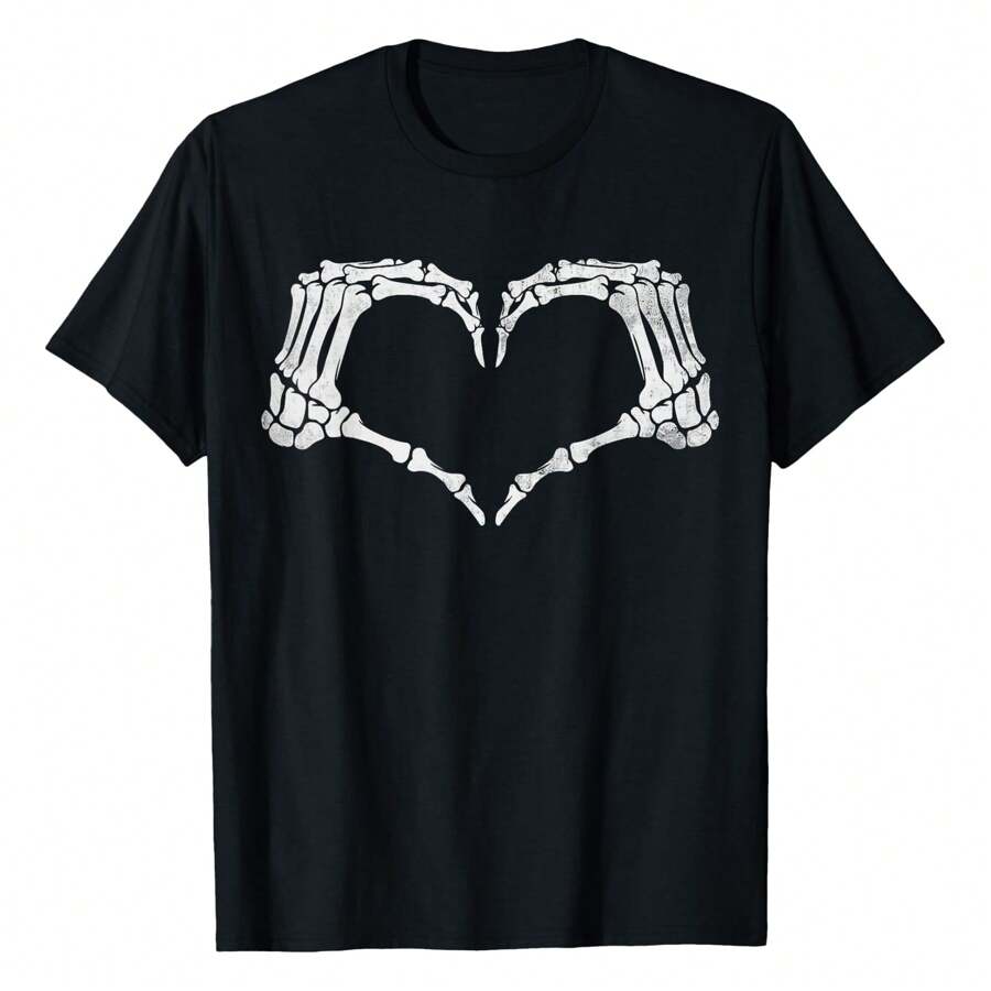 Skeleton Hand Heart Sign Vintage Halloween Costume T-Shirt Women's Summer Short Sleeve Sports T-Shirt