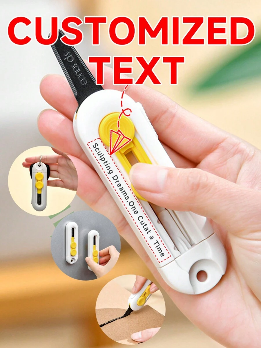 Customized Portable Paper Cutter, Compact Mini Multipurpose Knife With Magnetic Holder - Portable Box Opener, Easy To Open Packages, Office Supplies And Crafts, White And Yellow Handles